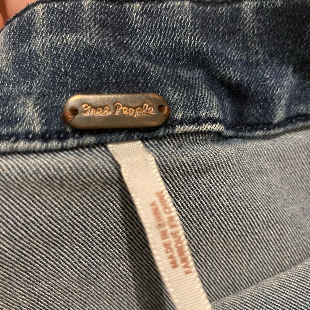 Free People Denim Mini Skirt Womens 4 Blue Cotton Blend Boho Zip Front Festival - Picture 4 of 7